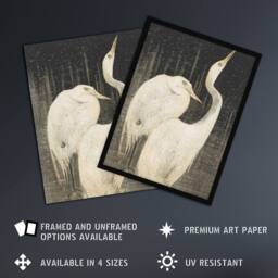"Artery8 Two Egrets in the Snow Vintage Wall Art Print van Hoytema in Grey - Size: W12"" x H16""" - thumbnail 2