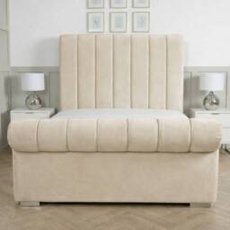 Living Comfort Bedz Orion Plush Velvet Upholstered Bed Slatted Base with 48Inch Headboard in Cream - Size: King - thumbnail 2