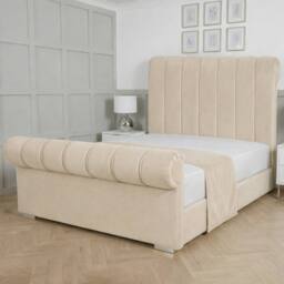 Living Comfort Bedz Orion Plush Velvet Upholstered Bed Slatted Base with 48Inch Headboard in Cream - Size: King