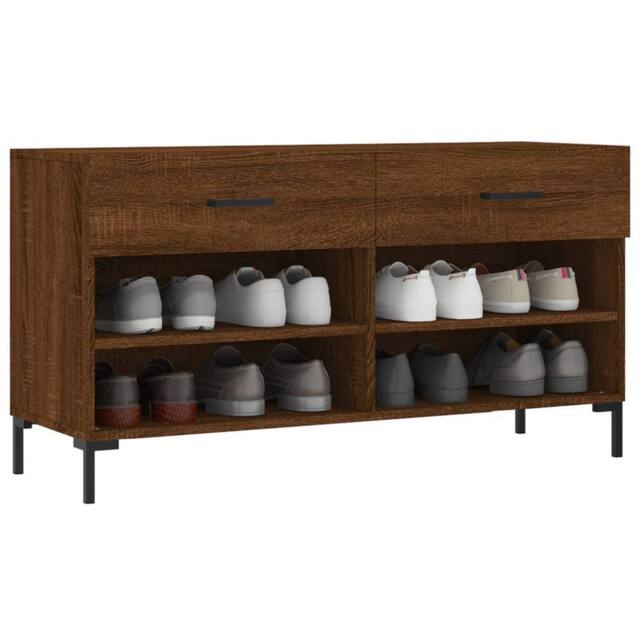 Berkfield Home Shoe Bench Brown Oak 102x35x55 cm Engineered Wood - Size: 102 x 35 x 55 cm - image 1