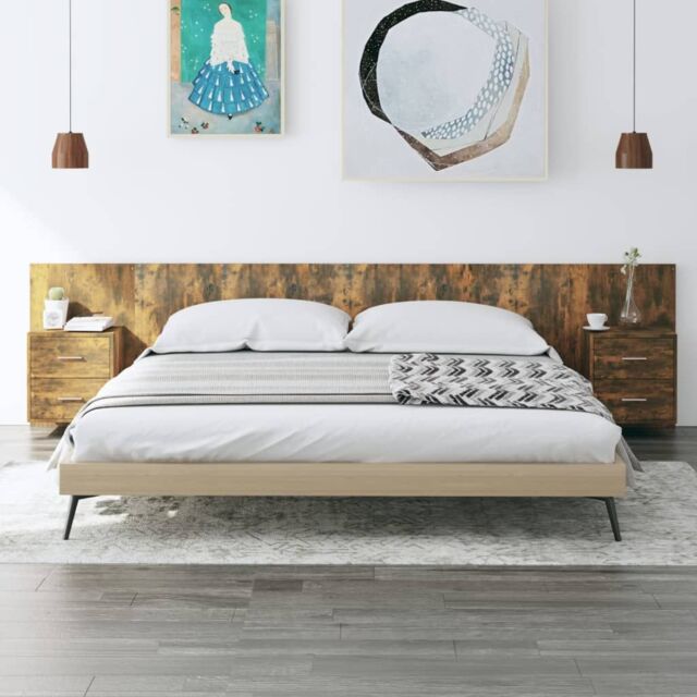 Berkfield Home Bed Headboard with Cabinets Smoked Oak Engineered Wood in Brown - image 1