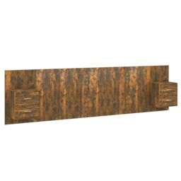 Berkfield Home Bed Headboard with Cabinets Smoked Oak Engineered Wood in Brown - thumbnail 2