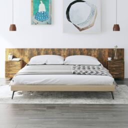 Berkfield Home Bed Headboard with Cabinets Smoked Oak Engineered Wood in Brown - thumbnail 1
