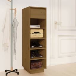 Berkfield Home Shoe Cabinet Honey Brown 30x34x105 cm Solid Wood Pine - Size: 30 x 34 x 105 cm - thumbnail 2