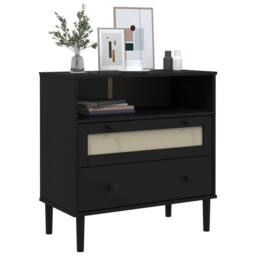 Berkfield Home Sideboard SENJA Rattan Look Black 80x40x80 cm Solid Wood Pine - Size: 80 x 40 x 80 cm - thumbnail 3