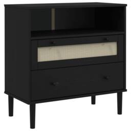 Berkfield Home Sideboard SENJA Rattan Look Black 80x40x80 cm Solid Wood Pine - Size: 80 x 40 x 80 cm