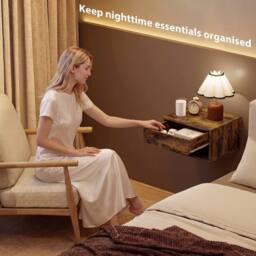 HOMCOM Floating Nightstands Set of 2, Bedside Table w/ Drawer & Open Shelf in Brown - thumbnail 4