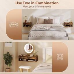HOMCOM Floating Nightstands Set of 2, Bedside Table w/ Drawer & Open Shelf in Brown - thumbnail 6