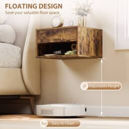 HOMCOM Floating Nightstands Set of 2, Bedside Table w/ Drawer & Open Shelf in Brown - thumbnail 5
