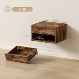 HOMCOM Floating Nightstands Set of 2, Bedside Table w/ Drawer & Open Shelf in Brown - thumbnail 3