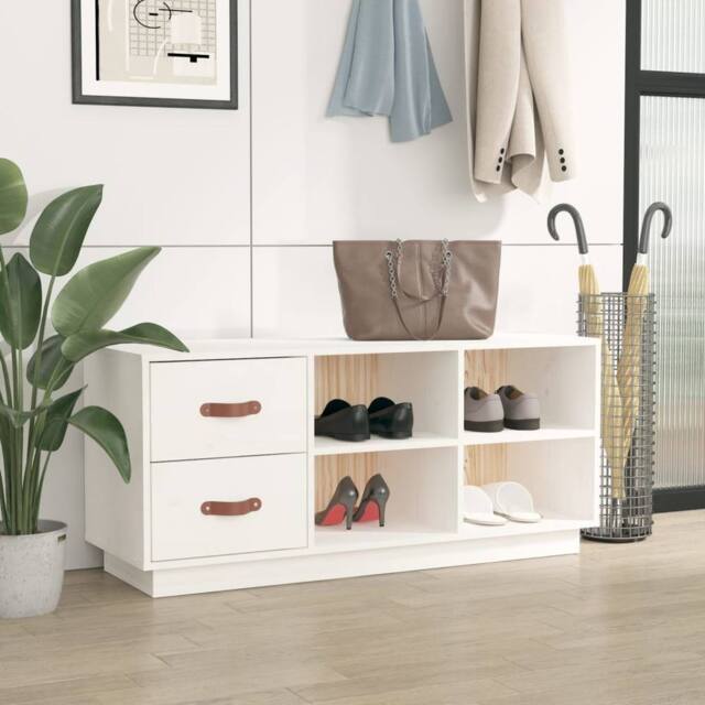 Berkfield Home Shoe Bench White 100x34x45 cm Solid Wood Pine - Size: 100 x 34 x 45 cm - image 1