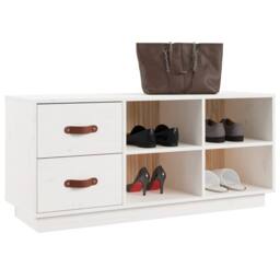 Berkfield Home Shoe Bench White 100x34x45 cm Solid Wood Pine - Size: 100 x 34 x 45 cm - thumbnail 4