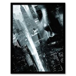 "Artery8 Film Noir Metropolis View Black White Cityscape Framed Art Print - Size: W12"" x H16""" - thumbnail 1
