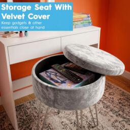 Harbour Housewares Wooden Dressing Table Set with LED Lights & Stool in Grey - thumbnail 9