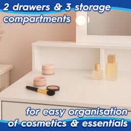Harbour Housewares Wooden Dressing Table Set with LED Lights & Stool in Grey - thumbnail 4