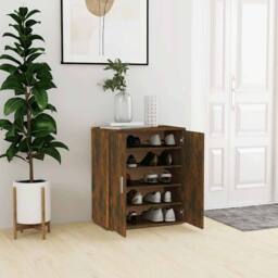 Berkfield Home Shoe Cabinet Smoked Oak 60x35x70 cm Engineered Wood in Brown - Size: 60 x 35 x 70 cm - thumbnail 2