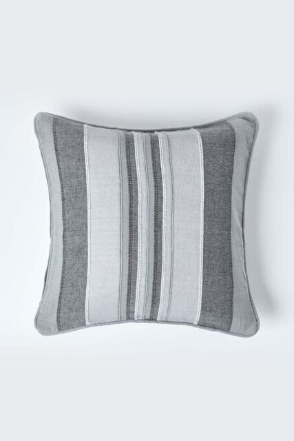Homescapes Cotton Striped Morocco Cushion Cover in Grey - Size: 45 cm x 45 cm - image 1