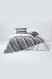 Homescapes Cotton Striped Morocco Cushion Cover in Grey - Size: 45 cm x 45 cm - thumbnail 4