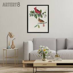 "Artery8 Cardinal Grosbeak Bird Audubon Nature Black Framed Canvas Wall Art in White - Size: W12"" x H16""" - thumbnail 3