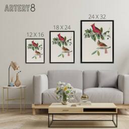 "Artery8 Cardinal Grosbeak Bird Audubon Nature Black Framed Canvas Wall Art in White - Size: W12"" x H16""" - thumbnail 4