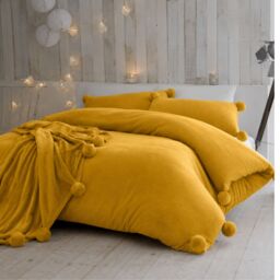 Smart Living Teddy Bear Fluffy Pom Pom Soft Fleece Duvet Cover Set With Pillowcases in Gold - Size: Single - thumbnail 2