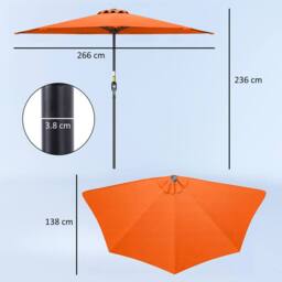 OUTSUNNY 2.7m Metal Frame Garden Furniture Parasol Half Round Umbrella Orange - thumbnail 3
