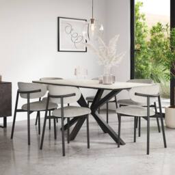 More4Homes Juno White marble Ceramic Dining Table & 8 Myla Linen Chairs in Grey - thumbnail 1