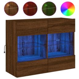 Berkfield Home TV Wall Cabinet with LED Lights Brown Oak 78.5x30x60.5 cm - thumbnail 2