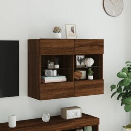 Berkfield Home TV Wall Cabinet with LED Lights Brown Oak 78.5x30x60.5 cm - thumbnail 5