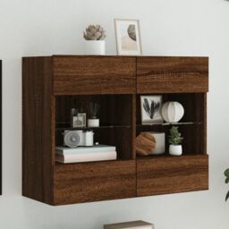 Berkfield Home TV Wall Cabinet with LED Lights Brown Oak 78.5x30x60.5 cm - thumbnail 1