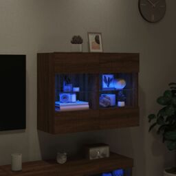 Berkfield Home TV Wall Cabinet with LED Lights Brown Oak 78.5x30x60.5 cm - thumbnail 4