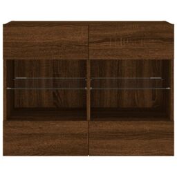 Berkfield Home TV Wall Cabinet with LED Lights Brown Oak 78.5x30x60.5 cm - thumbnail 7
