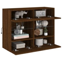 Berkfield Home TV Wall Cabinet with LED Lights Brown Oak 78.5x30x60.5 cm - thumbnail 6