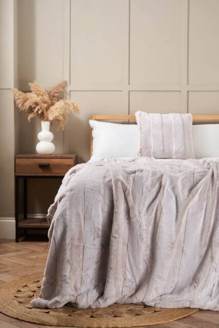 BHS Faux Fur Stripe Throw in Natural - image 1