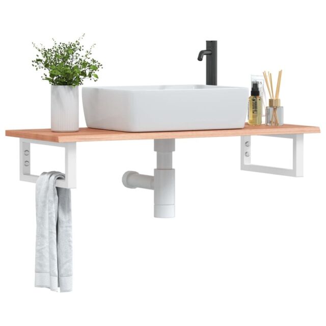 Berkfield Home Basin Shelf Wall Mounted Steel & Solid Wood Oak in Brown - image 1