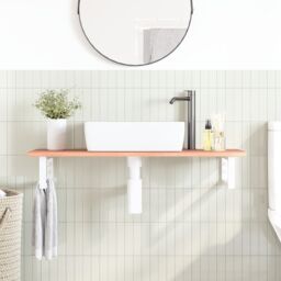Berkfield Home Basin Shelf Wall Mounted Steel & Solid Wood Oak in Brown - thumbnail 3