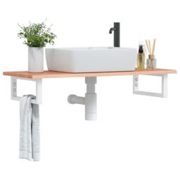 Berkfield Home Basin Shelf Wall Mounted Steel & Solid Wood Oak in Brown