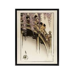 "Artery8 Helen Hyde Children on The Moon Bridge at Kameido Framed Canvas Art - Size: W12"" x H16""" - thumbnail 1