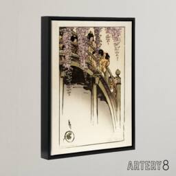 "Artery8 Helen Hyde Children on The Moon Bridge at Kameido Framed Canvas Art - Size: W12"" x H16""" - thumbnail 2