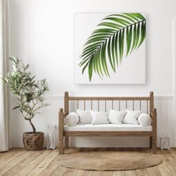 "Warren Reed - Designer Single Palm Leaf Canvas in Green - Size: W16"" x H16""" - thumbnail 3