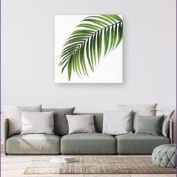 "Warren Reed - Designer Single Palm Leaf Canvas in Green - Size: W16"" x H16""" - thumbnail 4