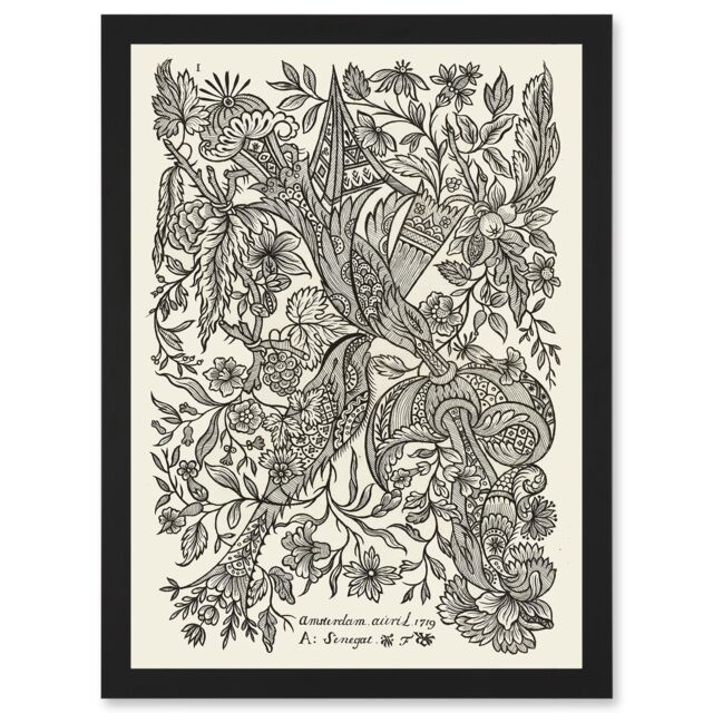 Artery8 Alexander Senegat Design For Textiles Etching Artwork Framed Wall Art Print A4 in Black - image 1