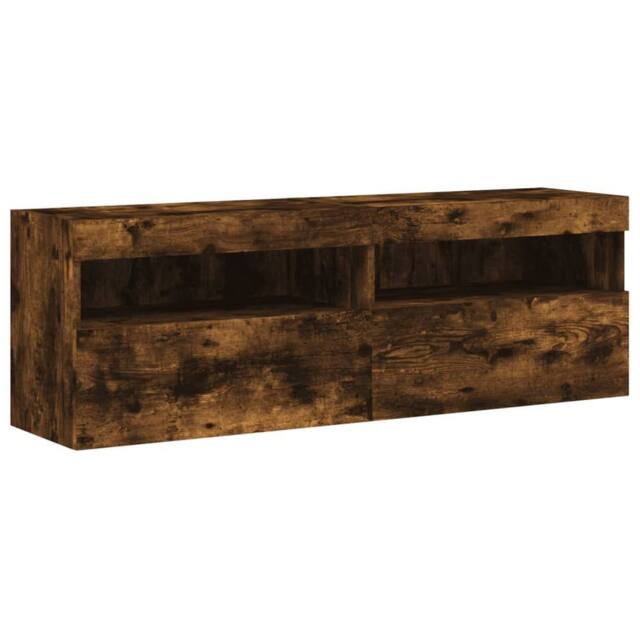 Berkfield Home TV Wall Cabinets with LED Lights 2 pcs Smoked Oak 60x30x40 cm in Brown - Size: 60 x 30 x 40 cm - image 1