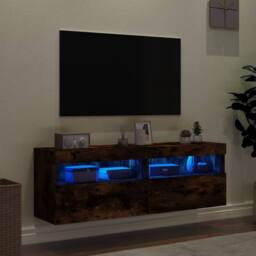 Berkfield Home TV Wall Cabinets with LED Lights 2 pcs Smoked Oak 60x30x40 cm in Brown - Size: 60 x 30 x 40 cm - thumbnail 4