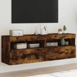 Berkfield Home TV Wall Cabinets with LED Lights 2 pcs Smoked Oak 60x30x40 cm in Brown - Size: 60 x 30 x 40 cm - thumbnail 2