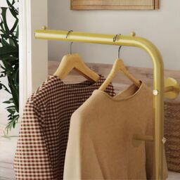 FURNOS Metal Double Coat Stand With 5 Hooks & Hanging Rail in Gold - thumbnail 4