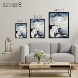 "Artery8 Seagulls Over Dover Cliffs In England Framed Canvas Wall Art Print in Blue - Size: W12"" x H16""" - thumbnail 4