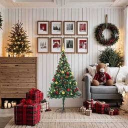 Berkfield Home Stylish Artificial Pre-lit Christmas Tree with Baubles Green 150 cm - thumbnail 3
