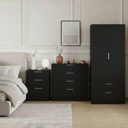 Home Discount Vida Designs Trega 3Pc Bedroom Set(3Dr Bedside, 4Dr Chest & Wardrobe) in Black - thumbnail 1