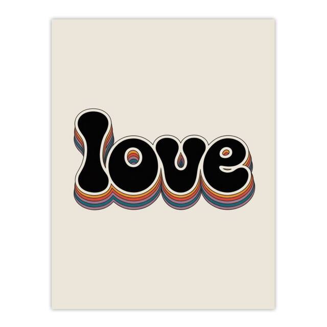 "Artery8 Love Funky Rainbow Retro Font Typography Word Wall Art Print in Beige - Size: W12"" x H16""" - image 1